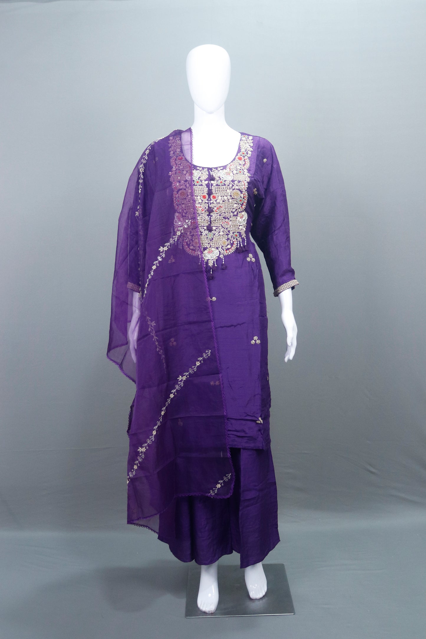 Elegant Purple Silk Salwar Kameez Set with Dupatta