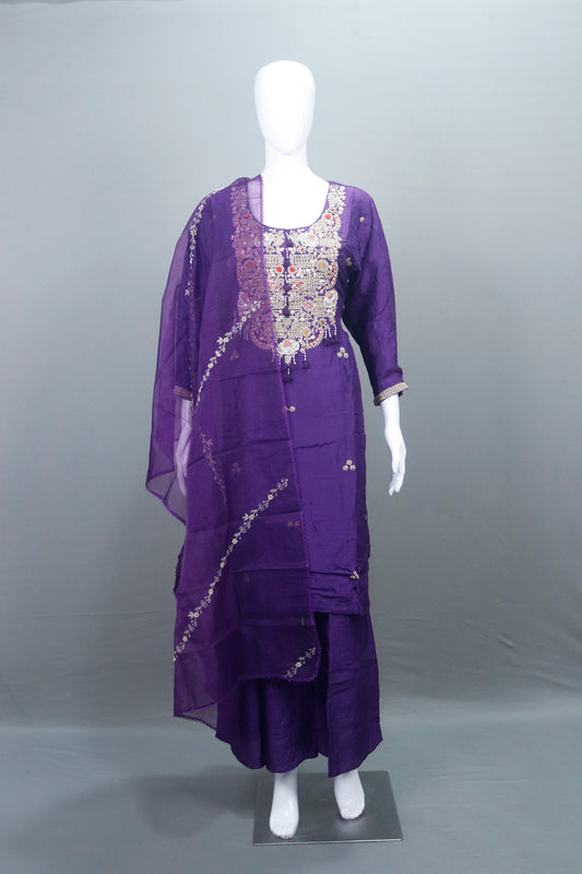 Elegant Purple Silk Salwar Kameez Set with Dupatta