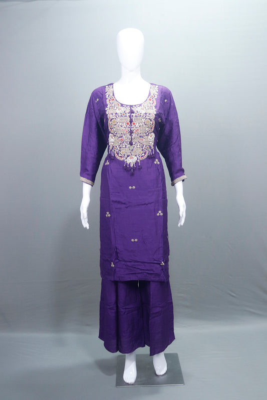 Elegant Purple Silk Salwar Kameez Set with Dupatta
