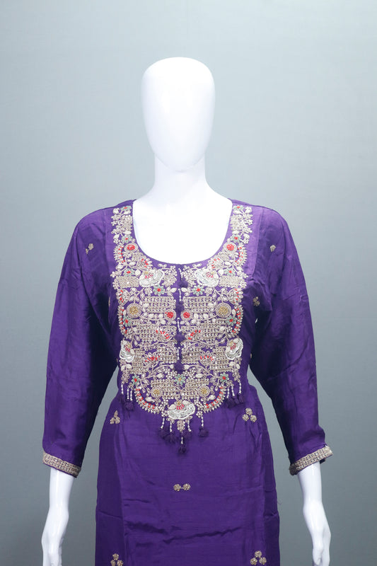 Elegant Purple Silk Salwar Kameez Set with Dupatta