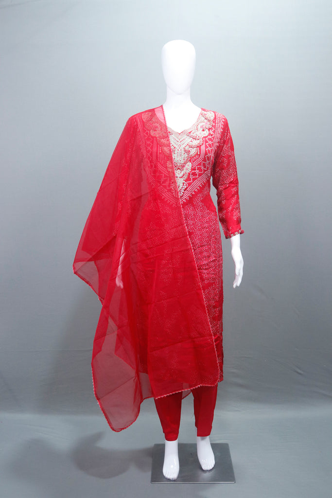 Stylish Red Georgette Salwar Kameez Set with Dupatta 