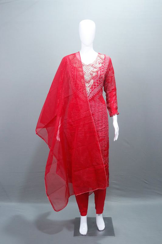 Stylish Red Georgette Salwar Kameez Set with Dupatta 