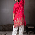 Premium Rani Pink Rayon Printed Kurta Pajama Set for Men for Festival