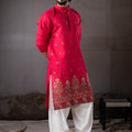 Premium Rani Pink Rayon Printed Kurta Pajama Set for Men for Festival