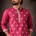 Wonderful Wine Silk Printed Kurta Pajama Set for Men for Festival