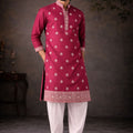 Wonderful Wine Silk Printed Kurta Pajama Set for Men for Festival