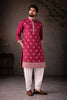 Wonderful Wine Silk Printed Kurta Pajama Set for Men for Festival