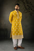 Vibrant Mustard Yellow Silk Printed Kurta Pajama Set for Men for Festival