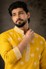 Vibrant Mustard Yellow Silk Printed Kurta Pajama Set for Men for Festival