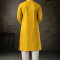 Vibrant Mustard Yellow Silk Printed Kurta Pajama Set for Men for Festival