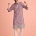 Charming Mauve Silk Printed Kurta Pajama Set for Men for Festival