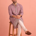 Charming Mauve Silk Printed Kurta Pajama Set for Men for Festival