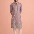 Charming Mauve Silk Printed Kurta Pajama Set for Men for Festival