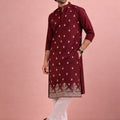 Awesome Maroon Velvet Printed Kurta Pajama Set for Men for Festival