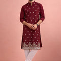 Awesome Maroon Velvet Printed Kurta Pajama Set for Men for Festival
