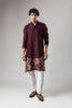 Classic Wine Velvet Printed Kurta Pajama Set for Men for Festival