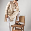 Grateful Cream Velvet Printed Kurta Pajama Set for Men for Festival