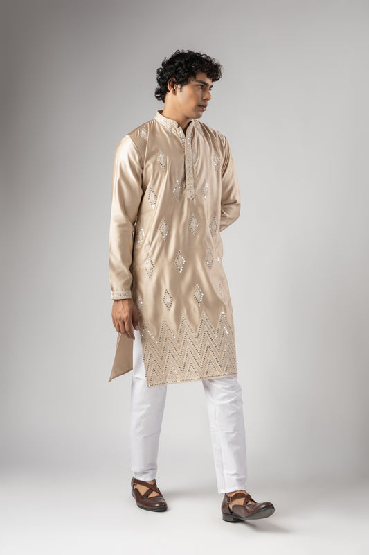 Grateful Cream Velvet Printed Kurta Pajama Set for Men for Festival