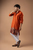 Superb Rust Orange Velvet Printed Kurta Pajama Set for Men for Festival
