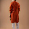 Superb Rust Orange Velvet Printed Kurta Pajama Set for Men for Festival