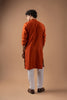 Superb Rust Orange Velvet Printed Kurta Pajama Set for Men for Festival