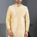 Premium Cream Art Silk Embroidered Designer Indo Western Suit with Pyjama for Wedding