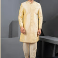 Premium Cream Art Silk Embroidered Designer Indo Western Suit with Pyjama for Wedding
