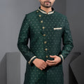 Stylish Rama Green Art Silk Embroidered Designer Indo Western Suit with Pyjama for Wedding