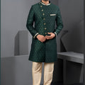 Stylish Rama Green Art Silk Embroidered Designer Indo Western Suit with Pyjama for Wedding