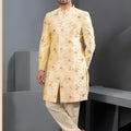 Luxury Cream Art Silk Floral Printed Designer Indo Western Suit with Pyjama for Wedding