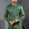 Royal Rama Green Art Silk Jacquard Designer Indo Western Suit with Pyjama for Wedding