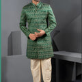 Royal Rama Green Art Silk Jacquard Designer Indo Western Suit with Pyjama for Wedding
