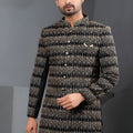 Stunning Black Art Silk Jacquard Designer Indo Western Suit with Pyjama for Wedding