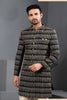 Stunning Black Art Silk Jacquard Designer Indo Western Suit with Pyjama for Wedding