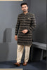 Stunning Black Art Silk Jacquard Designer Indo Western Suit with Pyjama for Wedding