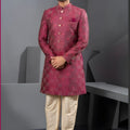 Classic Maroon Art Silk Jacquard Designer Indo Western Suit with Pyjama for Wedding