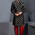 Stylish Black Art Silk Embroidered Designer Indo Western Suit with Pyjama for Wedding