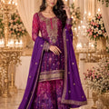 Elegant Purple Chinon Designer Palazzo Suit with Embroidery Work and Designer Dupatta for Women
