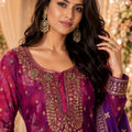 Elegant Purple Chinon Designer Palazzo Suit with Embroidery Work and Designer Dupatta for Women