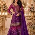 Elegant Purple Chinon Designer Palazzo Suit with Embroidery Work and Designer Dupatta for Women