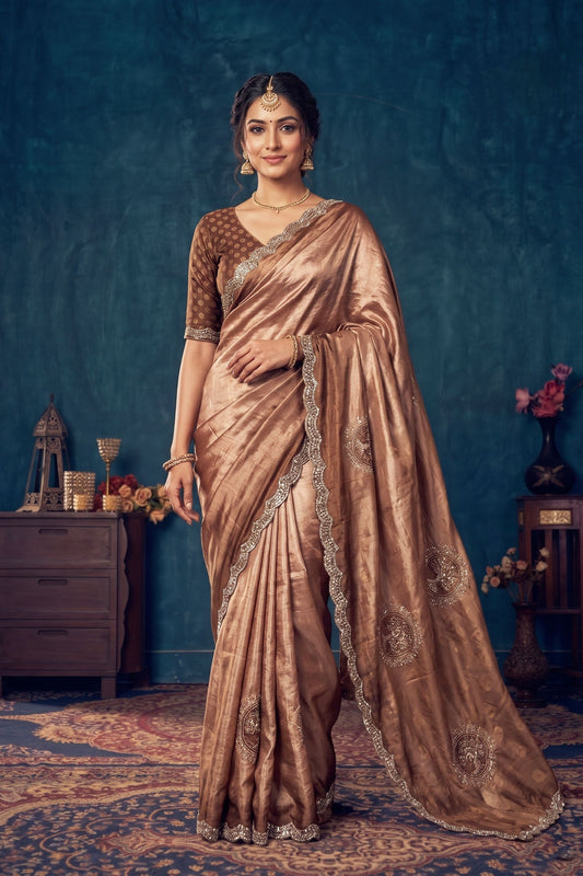 Radiant Brown Fendy Silk Saree with Jarkan Work for Women