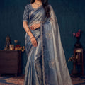 Sophisticated Steel Blue Fendy Silk Saree with Jarkan Work for Women