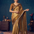 Magnificent Golden Bronze Fendy Silk Saree with Jarkan Work for Women