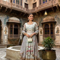 Graceful Off-White Satin Silk Digital Printed Anarkali Suit with Dupatta for Women