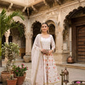 Stylish Off White Satin Silk Floral Digital Printed Anarkali Suit with Dupatta for Women