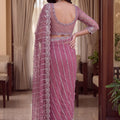 Stunning Pink Net Saree Sequin Embroidery Border for Women