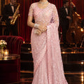 Enchanting Pink Fancy Tissue Organza Net Sequin Embroidery Work Saree for Women