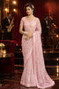 Enchanting Pink Fancy Tissue Organza Net Sequin Embroidery Work Saree for Women