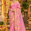 Charming Pink Dola Silk Saree Handwork, Cut Dana Work Weaving Work for Women
