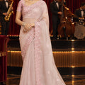Elegant Light Pink Fancy Tissue Organza Net Sequin Embroidery Work Saree for Women
